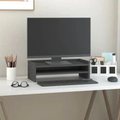 vidaXL Monitorstandaard 50x24x16 cm massief grenenhout grijs