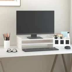 vidaXL Monitorstandaard 50x24x16 cm massief grenenhout wit