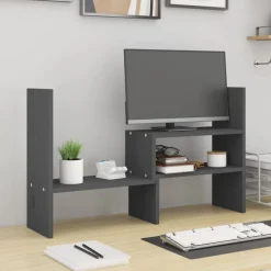 vidaXL Monitorstandaard (39-72)x17x43 cm massief grenenhout grijs