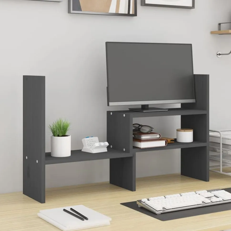 vidaXL Monitorstandaard (39-72)x17x43 cm massief grenenhout grijs