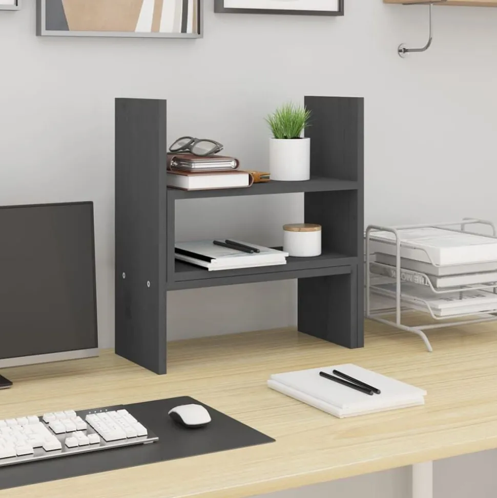 vidaXL Monitorstandaard (39-72)x17x43 cm massief grenenhout grijs