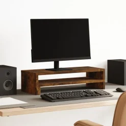 vidaXL Monitorstandaard 54x22x15 cm bewerkt hout gerookt eikenkleurig