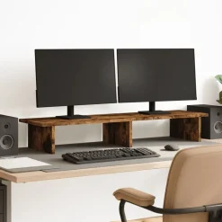 vidaXL Monitorstandaard 100x27x15 cm bewerkt hout gerookt eikenkleurig