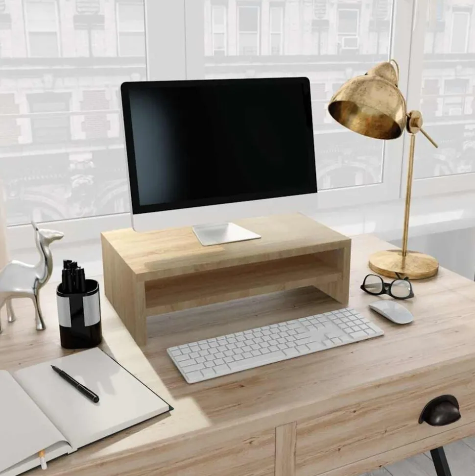 vidaXL Monitorstandaard 42x24x13 cm bewerkt hout sonoma eikenkleurig
