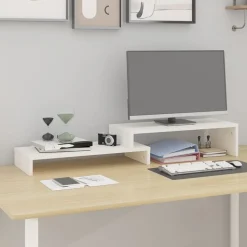 vidaXL Monitorstandaard (52-101)x22x14 cm massief grenenhout wit