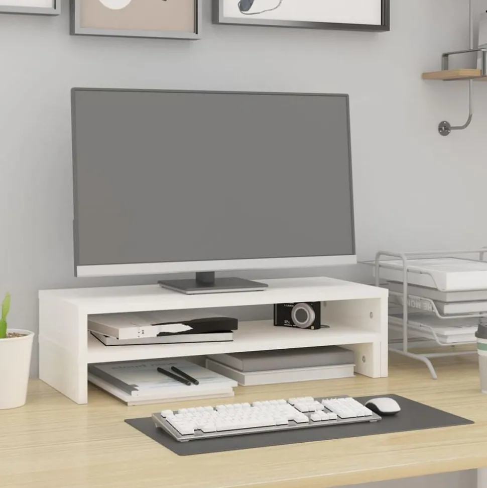 vidaXL Monitorstandaard (52-101)x22x14 cm massief grenenhout wit