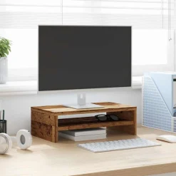 vidaXL Monitorstandaard 42x24x13 cm bewerkt hout oud houtkleurig