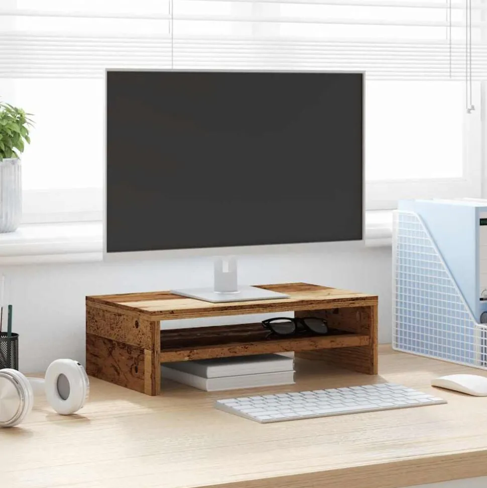 vidaXL Monitorstandaard 42x24x13 cm bewerkt hout oud houtkleurig