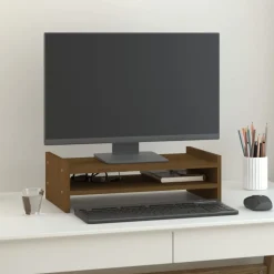 vidaXL Monitorstandaard 50x27x15 cm massief grenenhout honingbruin