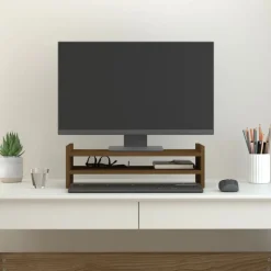 vidaXL Monitorstandaard 50x27x15 cm massief grenenhout honingbruin