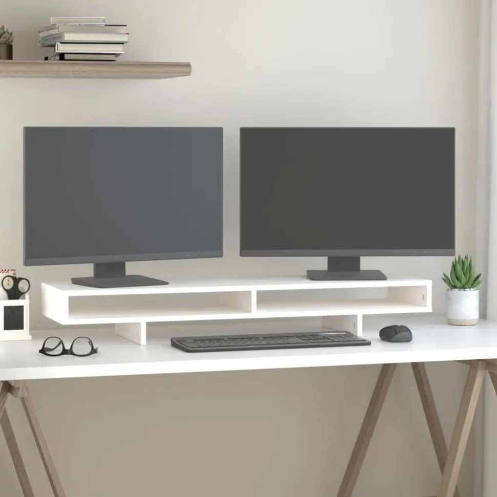 vidaXL Monitorstandaard 100x27x14 cm massief grenenhout wit