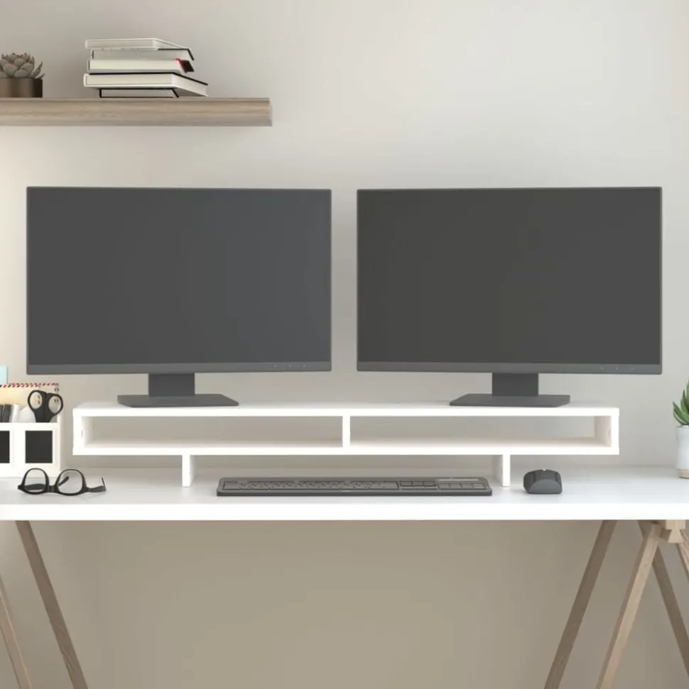 vidaXL Monitorstandaard 100x27x14 cm massief grenenhout wit
