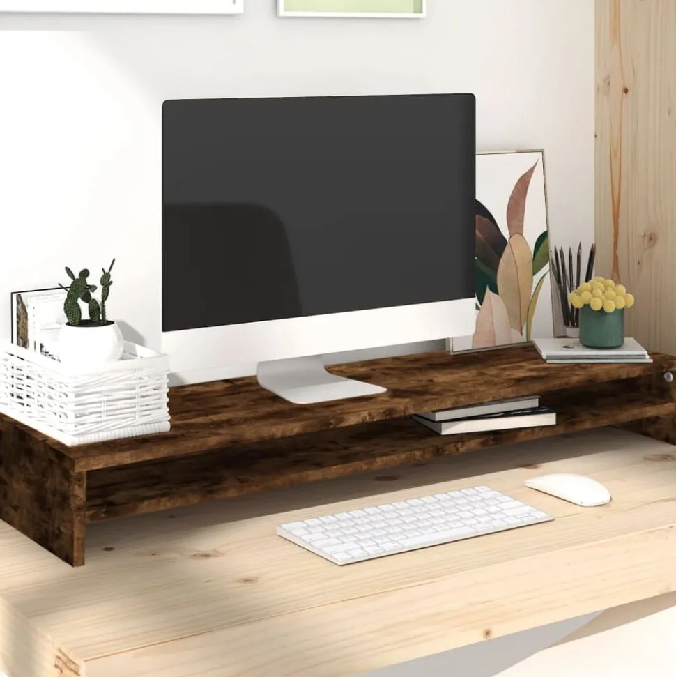 vidaXL Monitorstandaard 100x24x13 cm bewerkt hout gerookt eikenkleurig