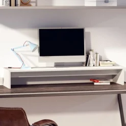 vidaXL Monitorstandaard 100x27x15 cm massief grenenhout wit