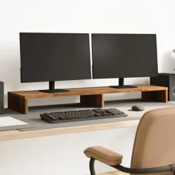 vidaXL Monitorstandaard 100x27x10 cm bewerkt hout oud houtkleurig