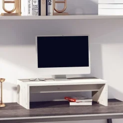 vidaXL Monitorstandaard 50x27x15 cm massief grenenhout wit