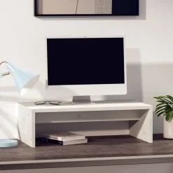 vidaXL Monitorstandaard 50x27x15 cm massief grenenhout wit