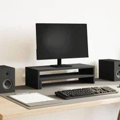 vidaXL Monitorstandaard Zwart Eiken 54x22x15 cm Bewerkt Hout