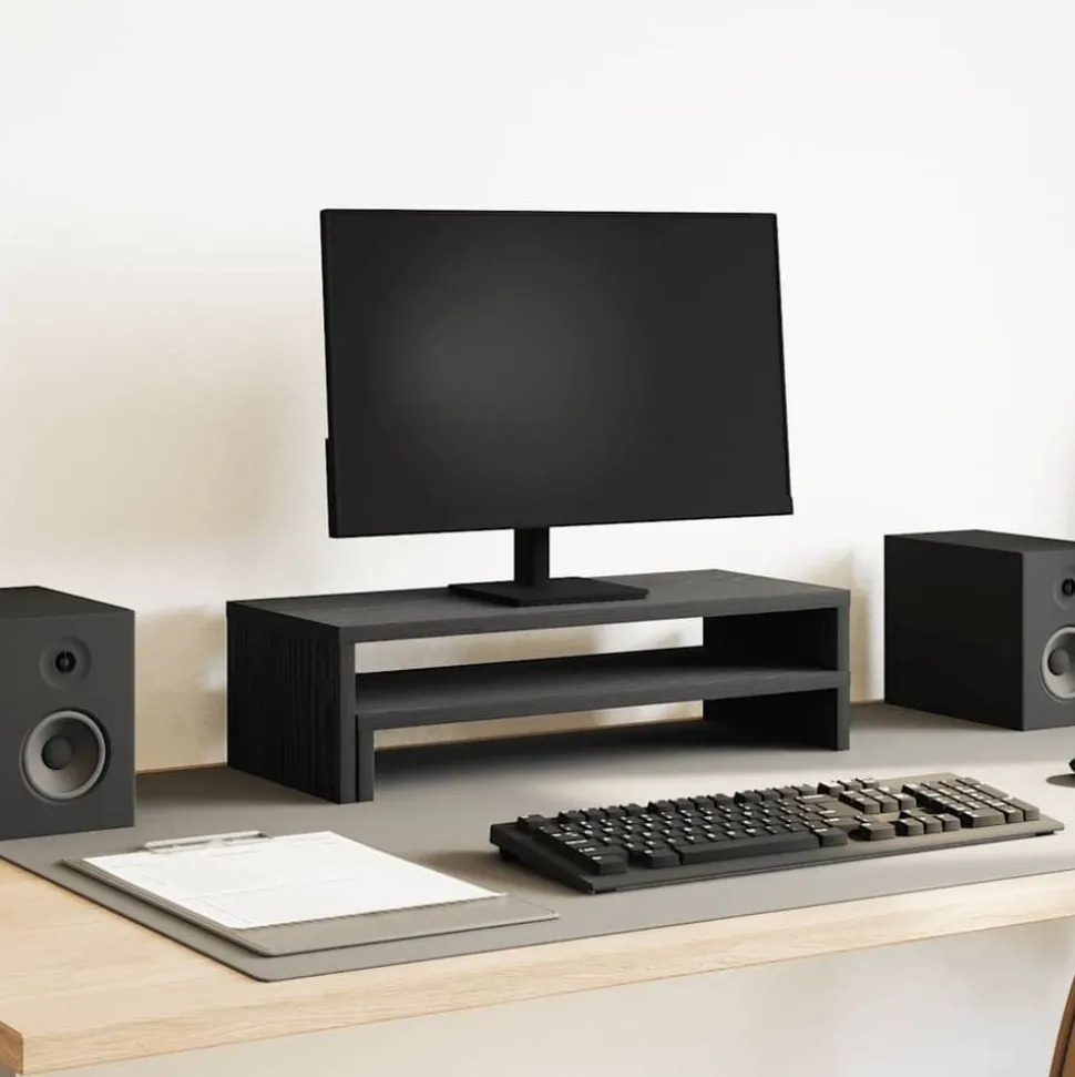 vidaXL Monitorstandaard Zwart Eiken 54x22x15 cm Bewerkt Hout