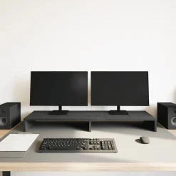 vidaXL Monitorstandaard Zwart Eiken 100x27x10 cm Bewerkt Hout