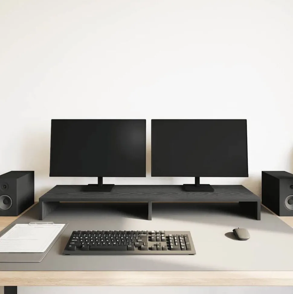 vidaXL Monitorstandaard Zwart Eiken 100x27x10 cm Bewerkt Hout
