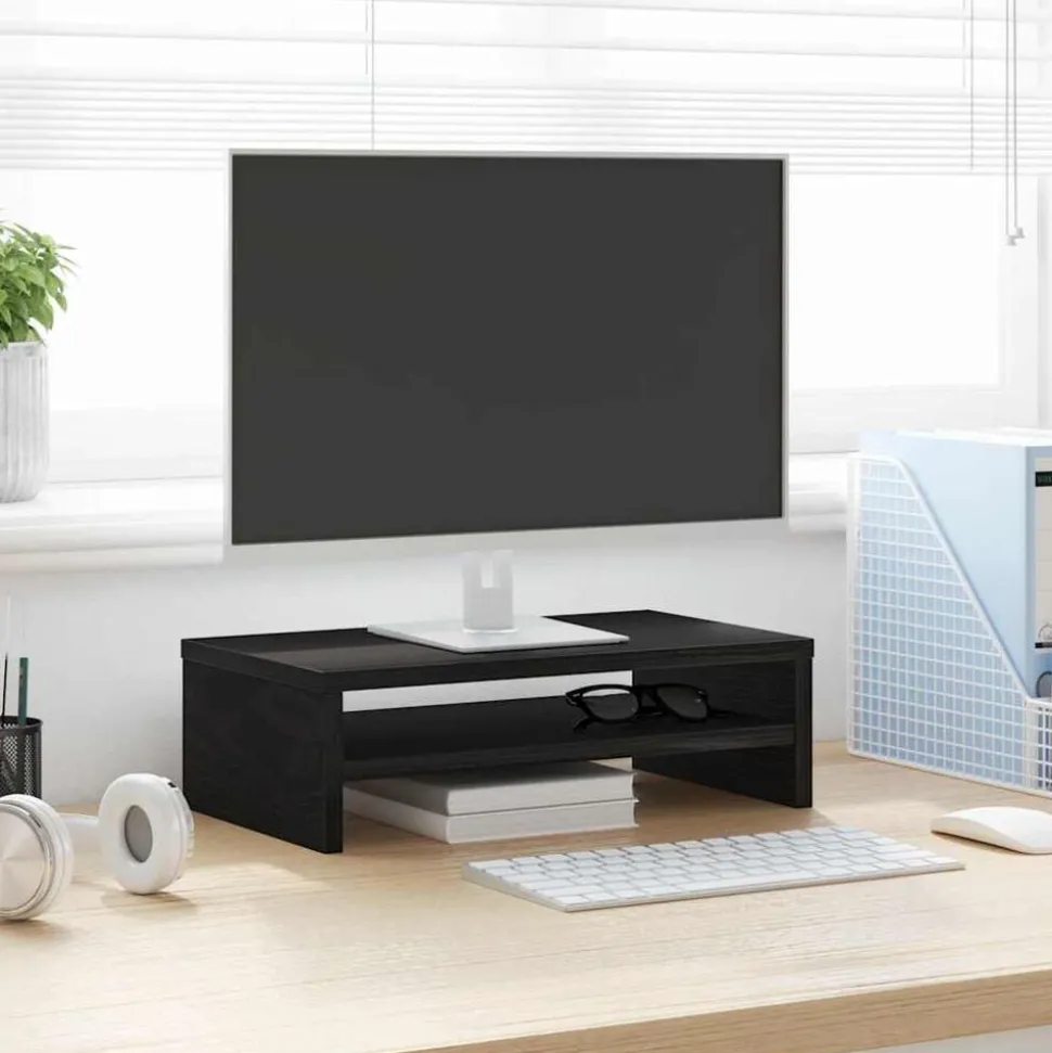 vidaXL Monitorstandaard Zwart Eiken 42x24x13 cm Bewerkt Hout