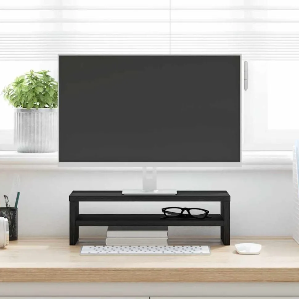 vidaXL Monitorstandaard Zwart Eiken 42x24x13 cm Bewerkt Hout