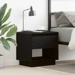 vidaXL Nachtkastje met lade Zwart Eiken 45 x 34 x 44 cm Bewerkt hout