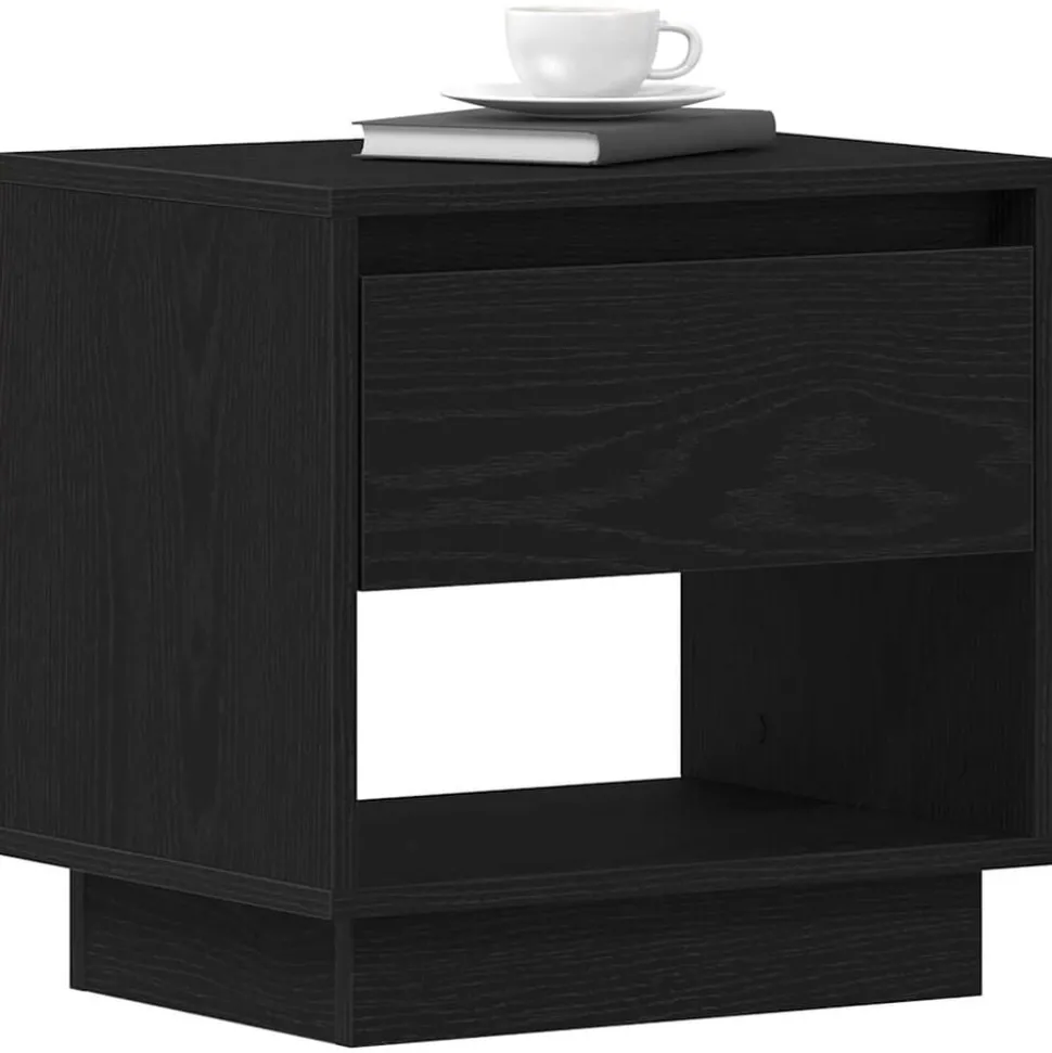 vidaXL Nachtkastje met lade Zwart Eiken 45 x 34 x 44 cm Bewerkt hout