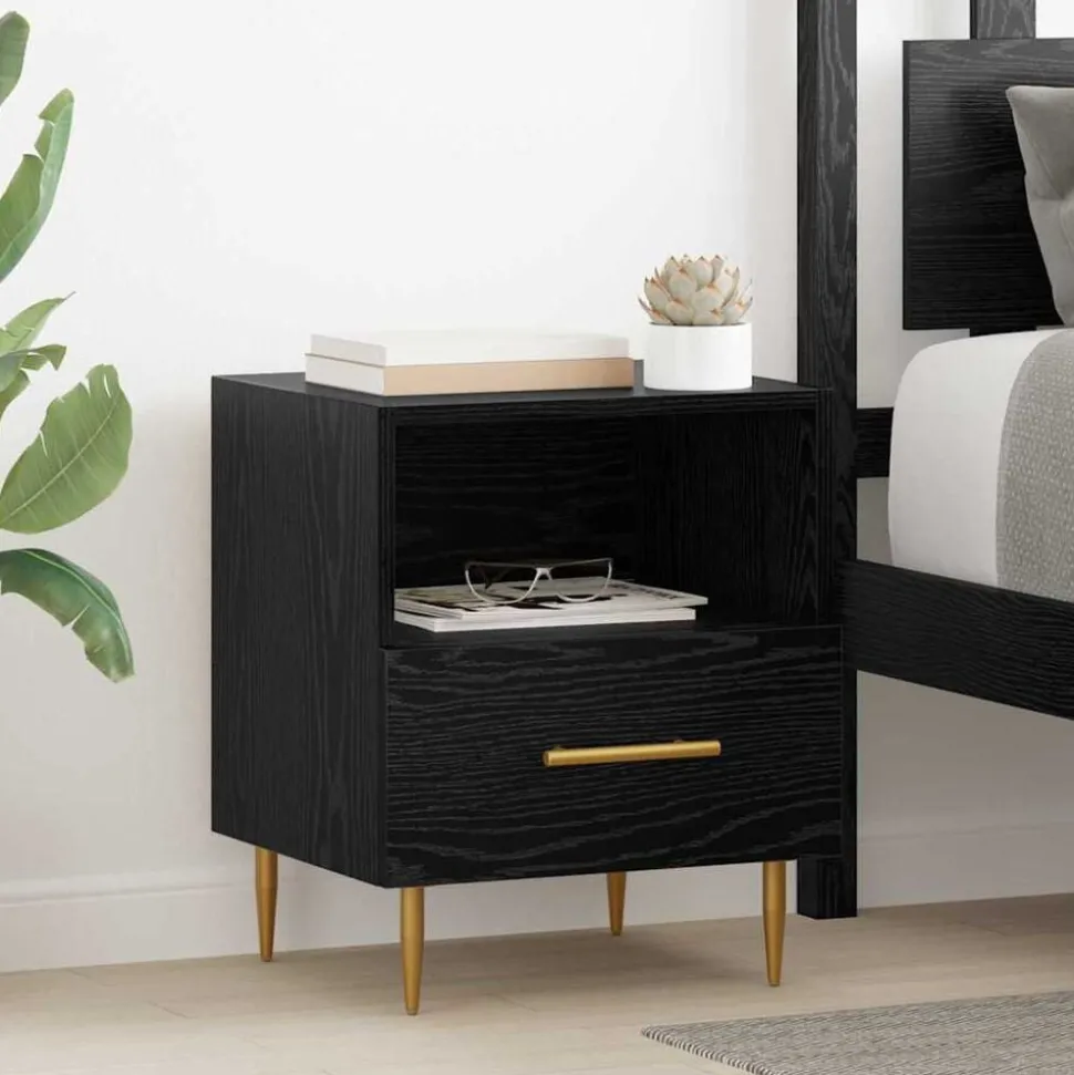 vidaXL Nachtkastje met lade Zwart 40 x 35 x 47,5 cm Bewerkt hout