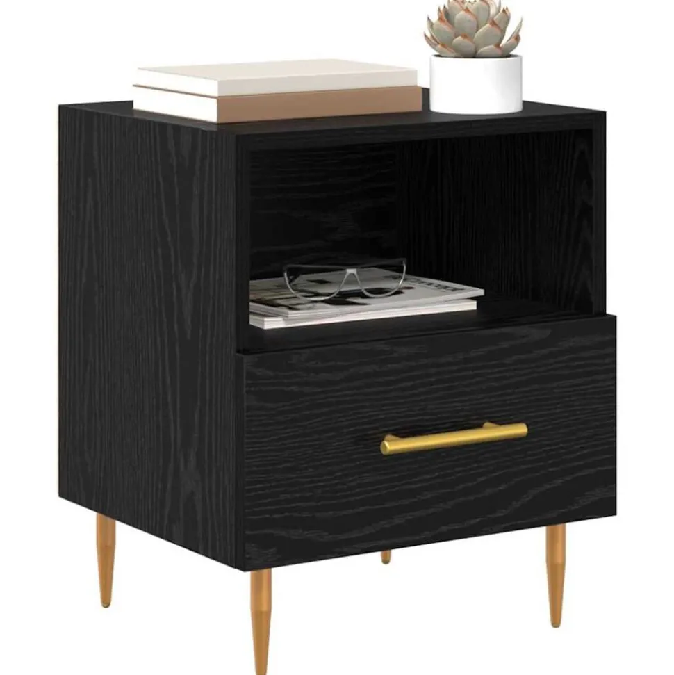vidaXL Nachtkastje met lade Zwart 40 x 35 x 47,5 cm Bewerkt hout