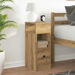 vidaXL Nachtkastje met lade 25x31x66 cm artisanaal eikenkleurig