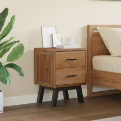 vidaXL Nachtkastje met lade Naturel 40 x 35 x 55 cm Massief Teakhout