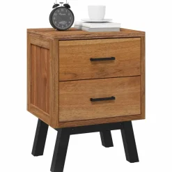 vidaXL Nachtkastje met lade Naturel 40 x 35 x 55 cm Massief Teakhout