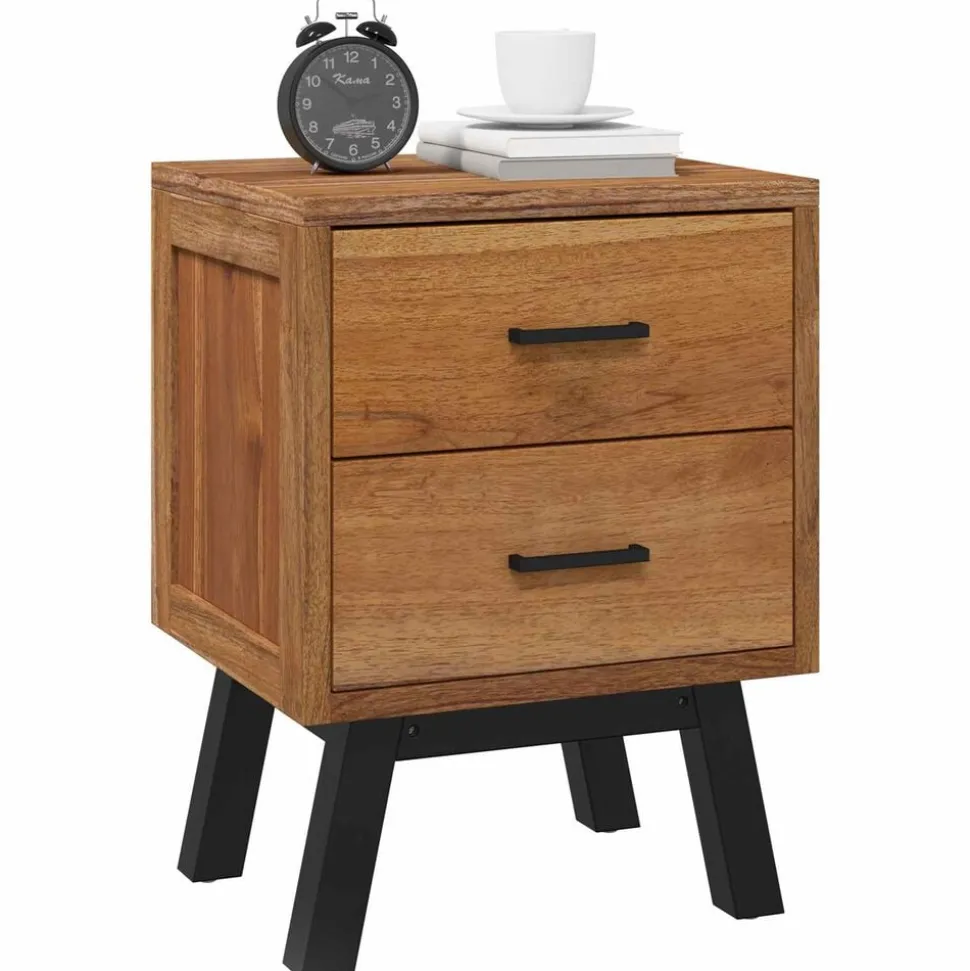 vidaXL Nachtkastje met lade Naturel 40 x 35 x 55 cm Massief Teakhout