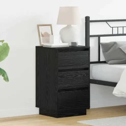 vidaXL Nachtkastje met lade Zwart Eiken 39 x 34,5 x 65 cm Bewerkt hout