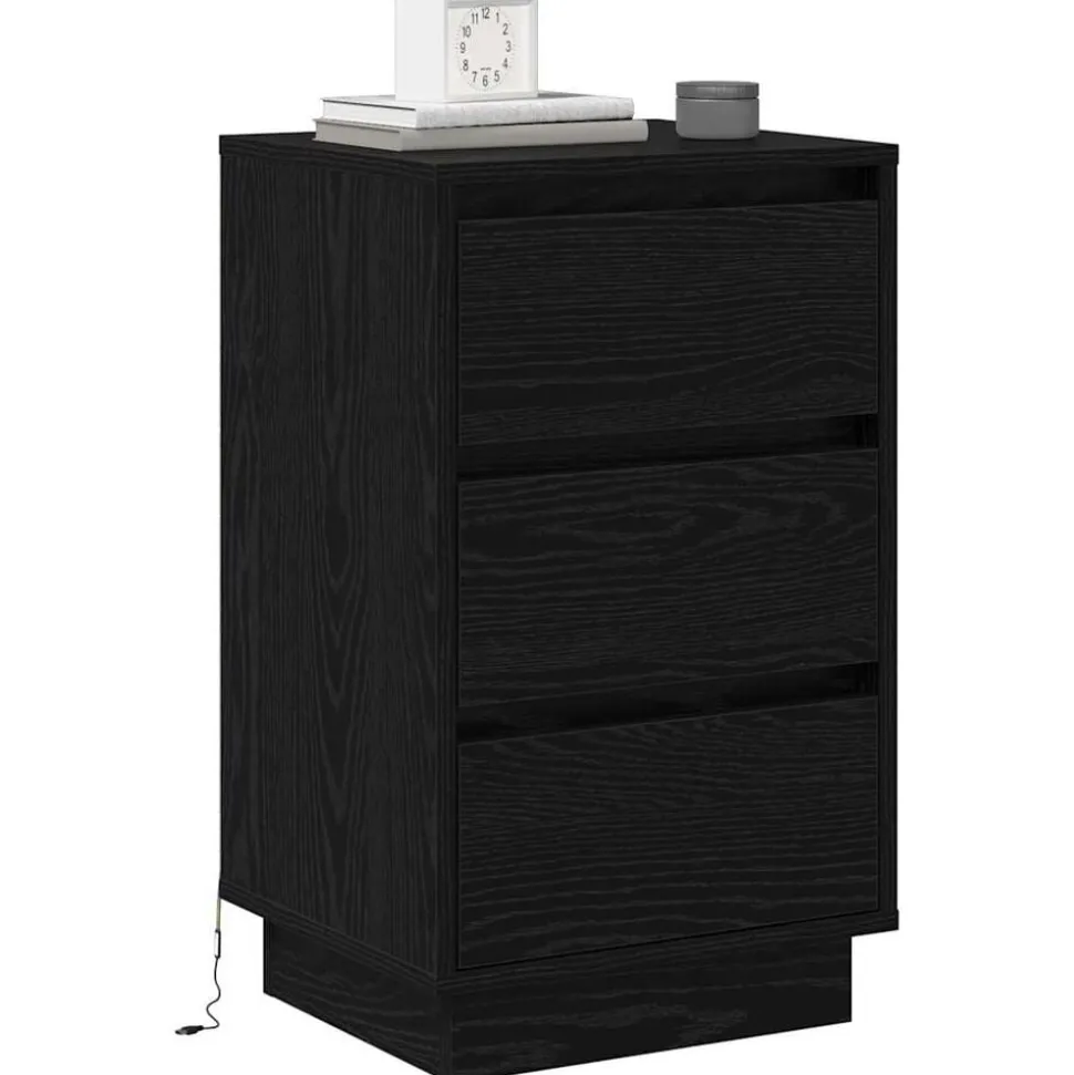 vidaXL Nachtkastje met lade Zwart Eiken 39 x 34,5 x 65 cm Bewerkt hout