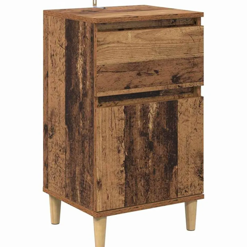 vidaXL Nachtkastje met lade Oudhout 40 x 35 x 70 cm Bewerkt hout