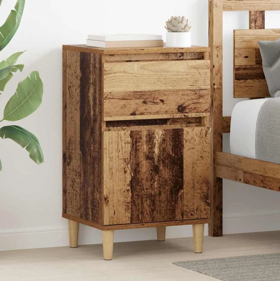 vidaXL Nachtkastje met lade Oudhout 40 x 35 x 70 cm Bewerkt hout