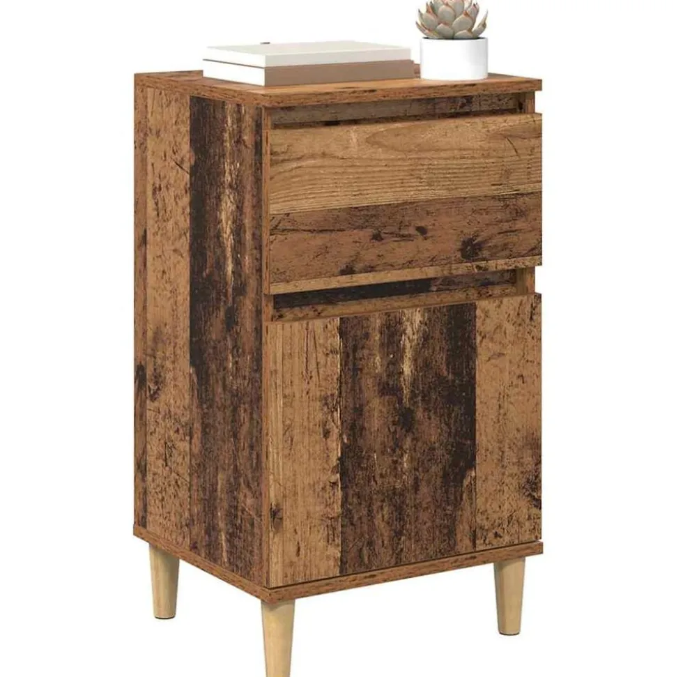 vidaXL Nachtkastje met lade Oudhout 40 x 35 x 70 cm Bewerkt hout