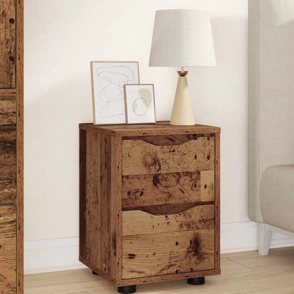 vidaXL Nachtkastje met lade Oud Hout 30,5 x 30 x 43 cm Bewerkt hout
