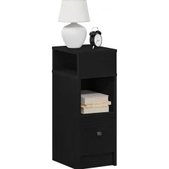 vidaXL Nachtkastje met lade 25x31x66 cm zwart