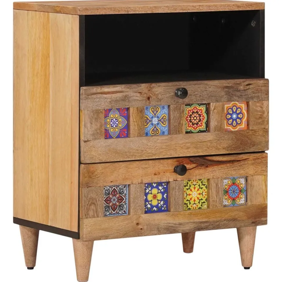 vidaXL Nachtkastje met lade Naturel 50 x 33 x 62 cm Massief Mango Hout