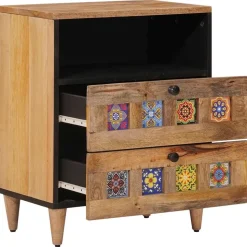vidaXL Nachtkastje met lade Naturel 50 x 33 x 62 cm Massief Mango Hout