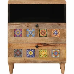 vidaXL Nachtkastje met lade Naturel 50 x 33 x 62 cm Massief Mango Hout