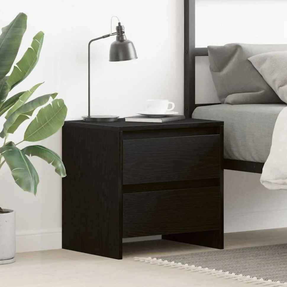 vidaXL Nachtkastje met lade Zwart Eiken 45 x 34 x 44,5 cm Bewerkt hout