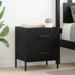 vidaXL Nachtkastje met lade Zwart Eiken 40 x 35 x 47,5 cm Bewerkt hout