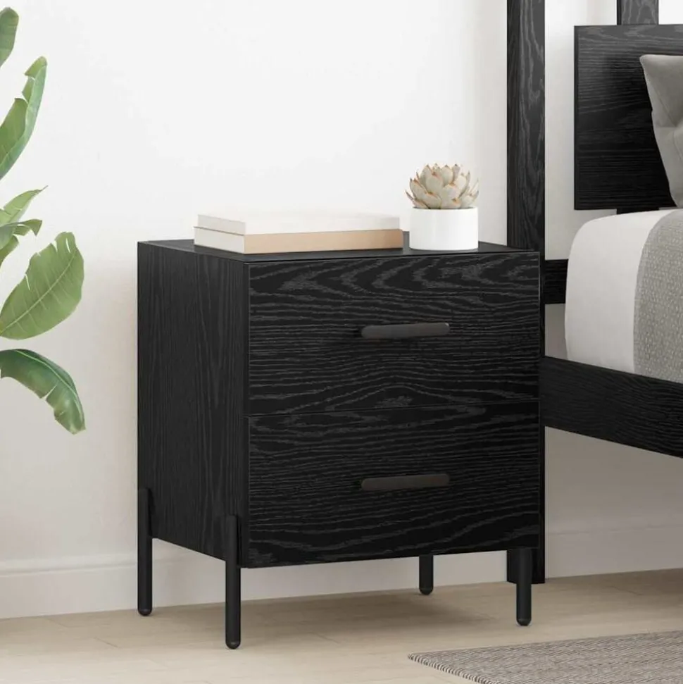vidaXL Nachtkastje met lade Zwart Eiken 40 x 35 x 47,5 cm Bewerkt hout