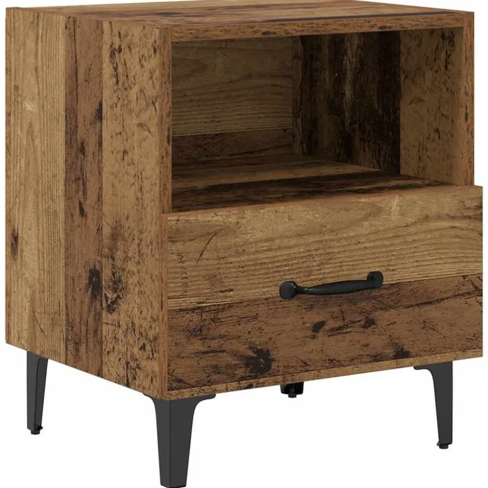 vidaXL Nachtkastje met lade Oudhout 40 x 35 x 47,5 cm Bewerkt hout