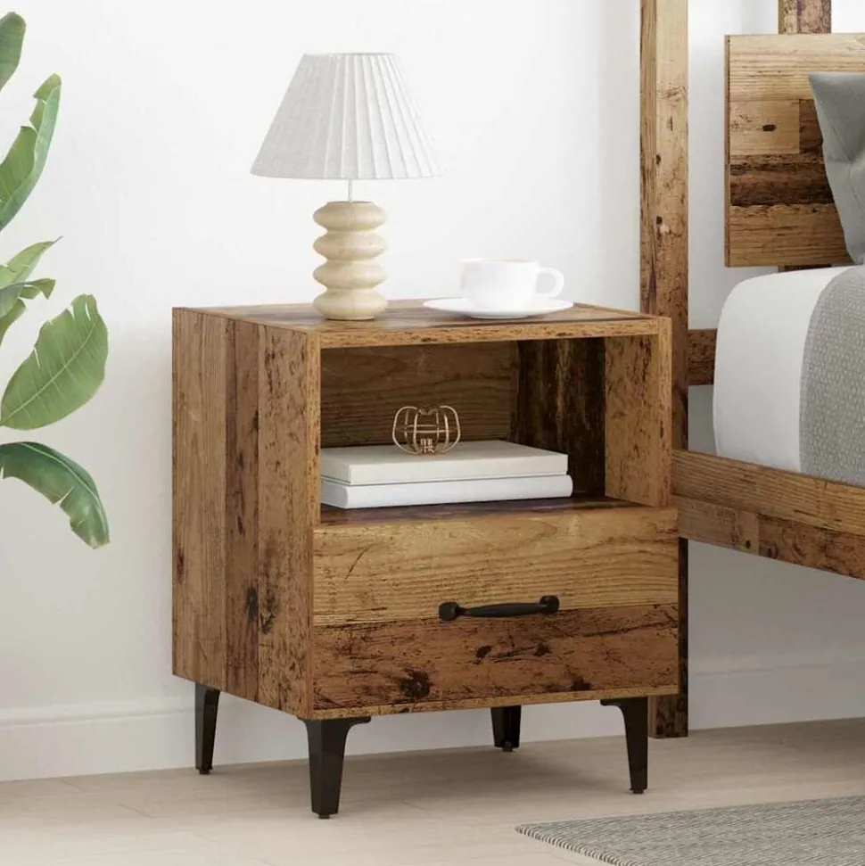vidaXL Nachtkastje met lade Oudhout 40 x 35 x 47,5 cm Bewerkt hout